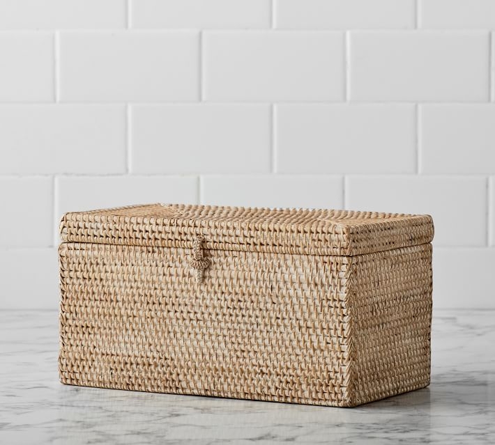 Tava Handwoven Rattan Lidded Box, White Wash - Image 2