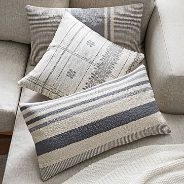 Woven Stripe Mix Pillow Cover, 14"x26", Washed Blue - Image 2