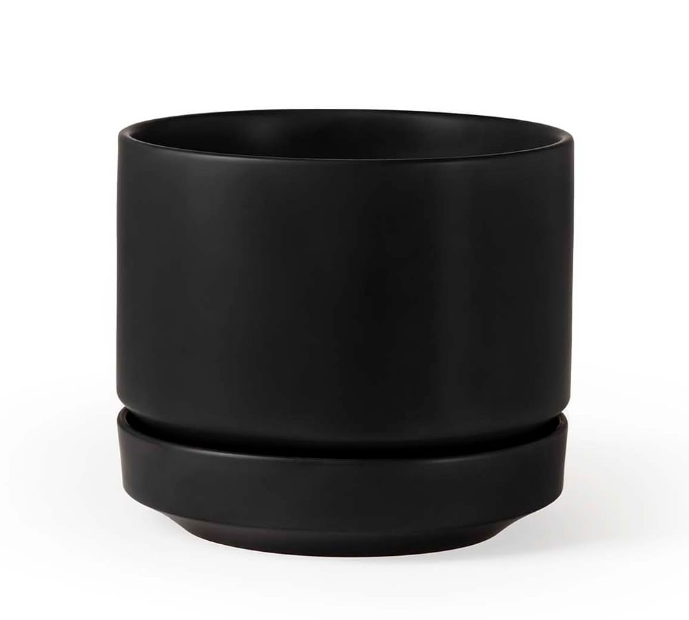 Modern Black Ceramic Planter, 8" - Image 0