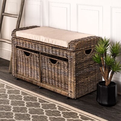 Maumelle 34.50" 2 Drawer Wicker Storage Bench, Gray - Image 0
