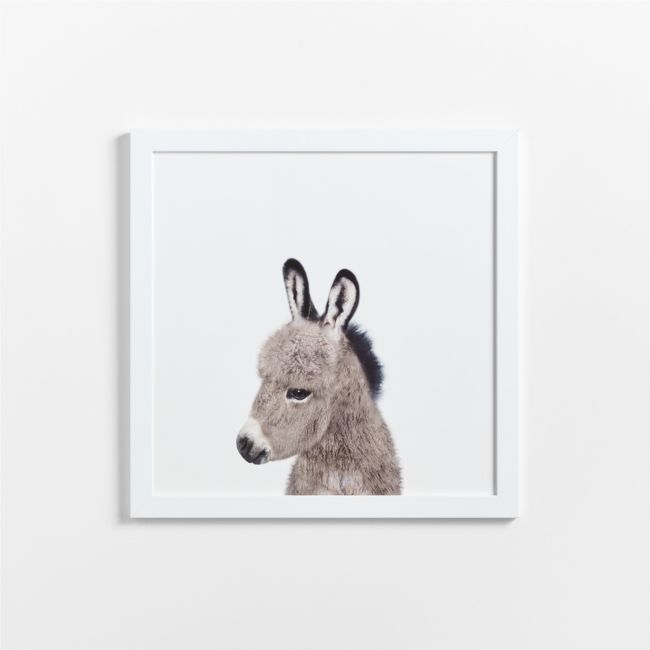 Baby Donkey White Wood Framed Wall Art Print - Image 0