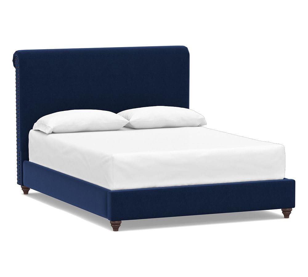 Chesterfield Upholstered Non Tufted Bed with Bronze Nailheads, Queen, Performance Everydayvelvet(TM) Navy - Image 0