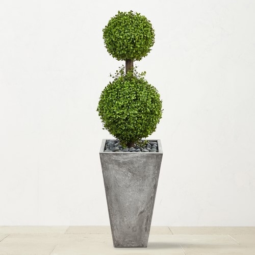 Double Boxwood Faux Topiary Tree in Cement Planter, 48" - Image 0