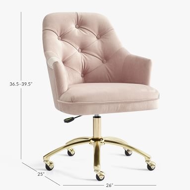 Tufted Swivel Desk Chair, Lustre Velvet Dusty Blush - Image 1