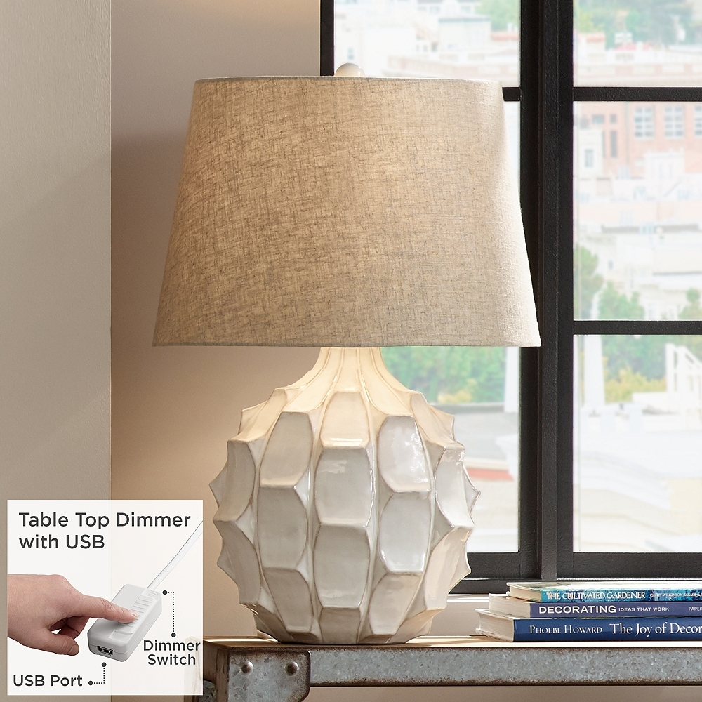 Cosgrove Round Ceramic Modern Table Lamp With Dimmer, White - Image 1