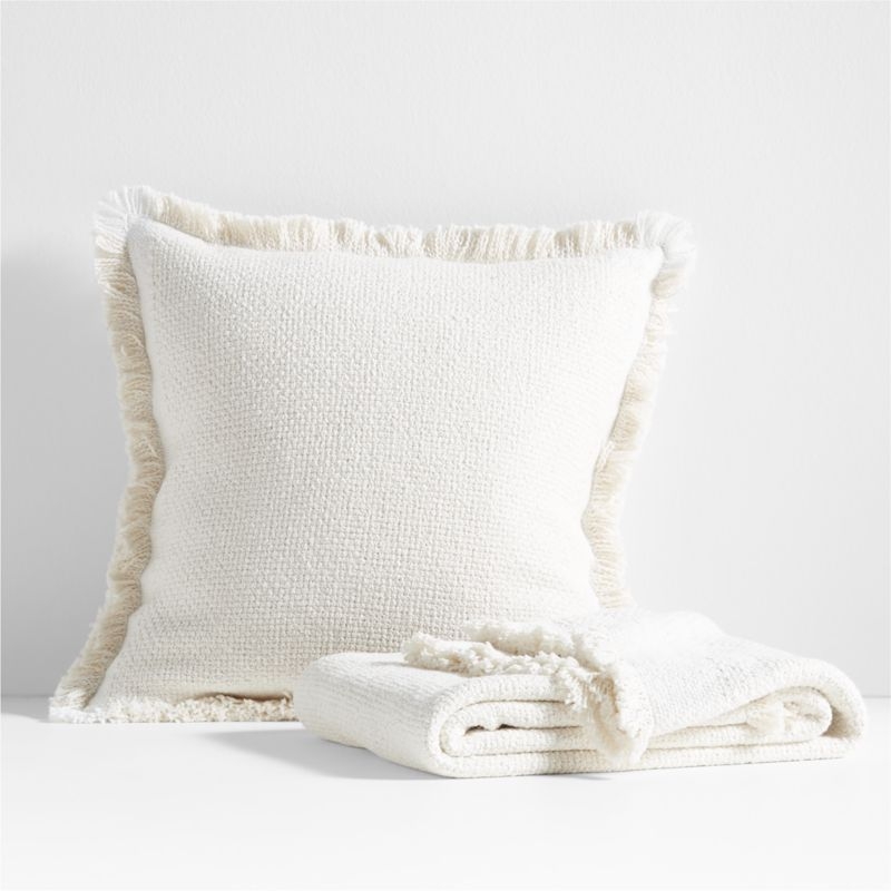 Weekend Arctic Ivory Organic Cotton 23x23 Throw Pillow with Down-Alternative Insert - Image 2