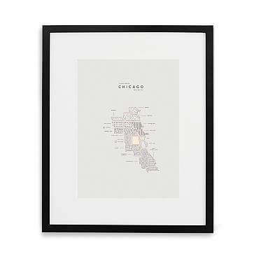 Chicago Letterpressed Map Print, Natural Frame, 16"x20" - Image 1