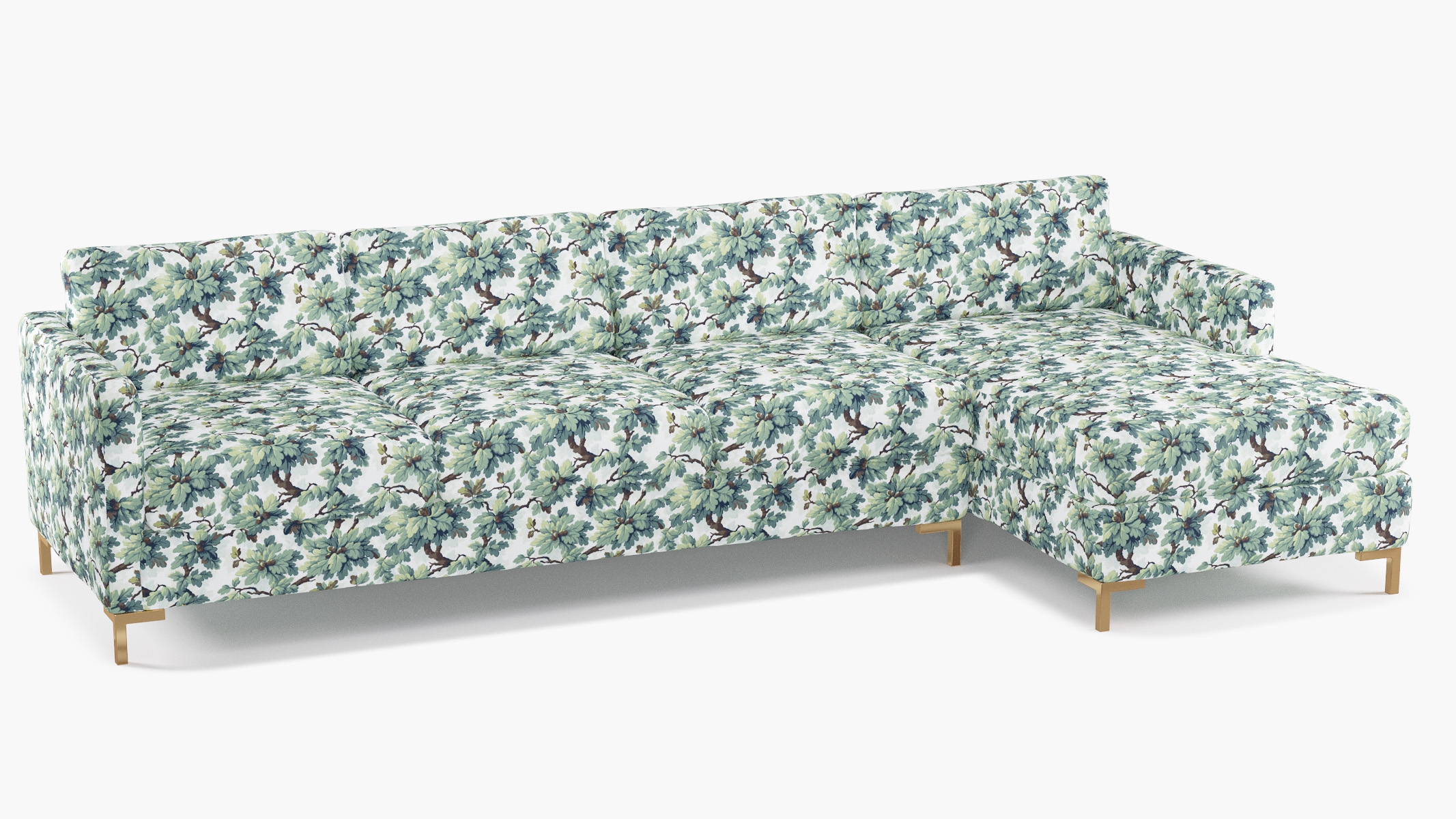 Modern Sectional, Right Facing, Sage Woodland, Brass L Leg - Image 1