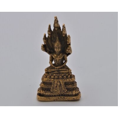 1.25 Inches Tall Sitting Buddha On Snake Figurine. Fine Hand Details On Solid Brass With Lovely Patina. Gold Plated - Image 0