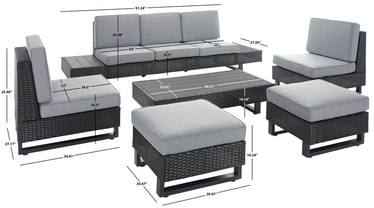 Indoor-Outdoor Dumont 6 Pc Living Set - Grey/Grey - Safavieh - Image 8