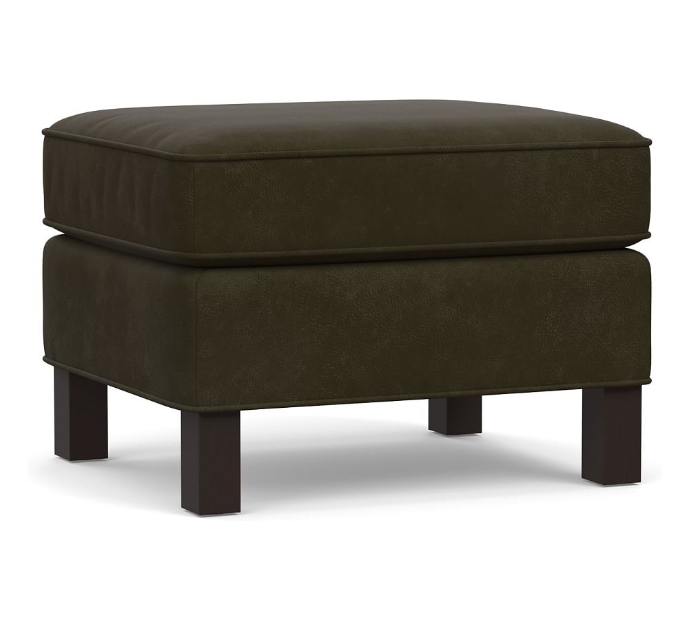 Tyler Leather Ottoman without Nailheads, Polyester Wrapped Cushions, Aviator Blackwood - Image 0