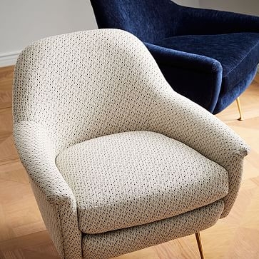 Phoebe Mid-Century Chair, Performance Yarn Dyed Linen Weave, French Blue, Pecan legs (Pecan legs not shown) - Image 3