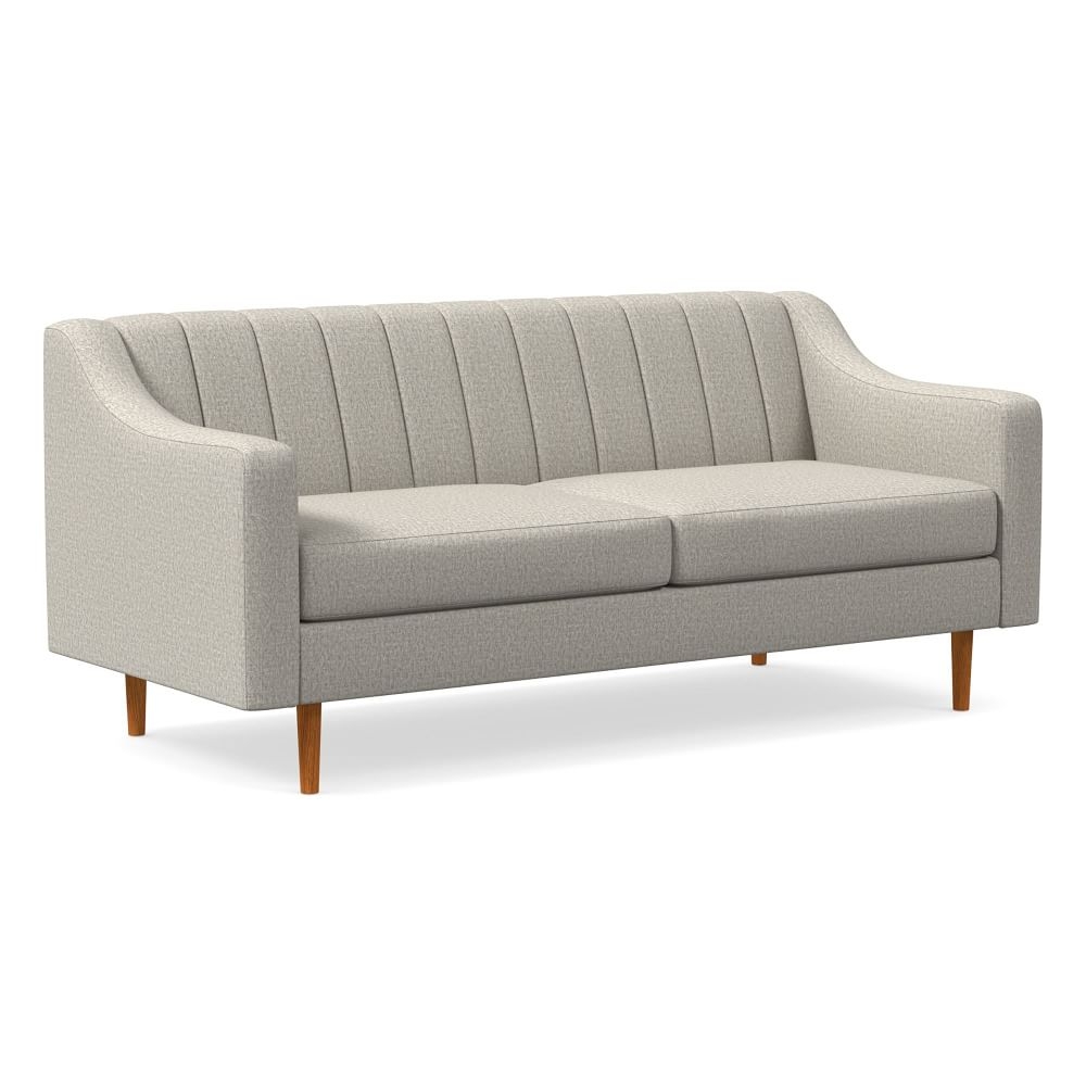 Olive 71" Swoop Arm Channel Back Sofa, Twill, Dove, Pecan - Image 0