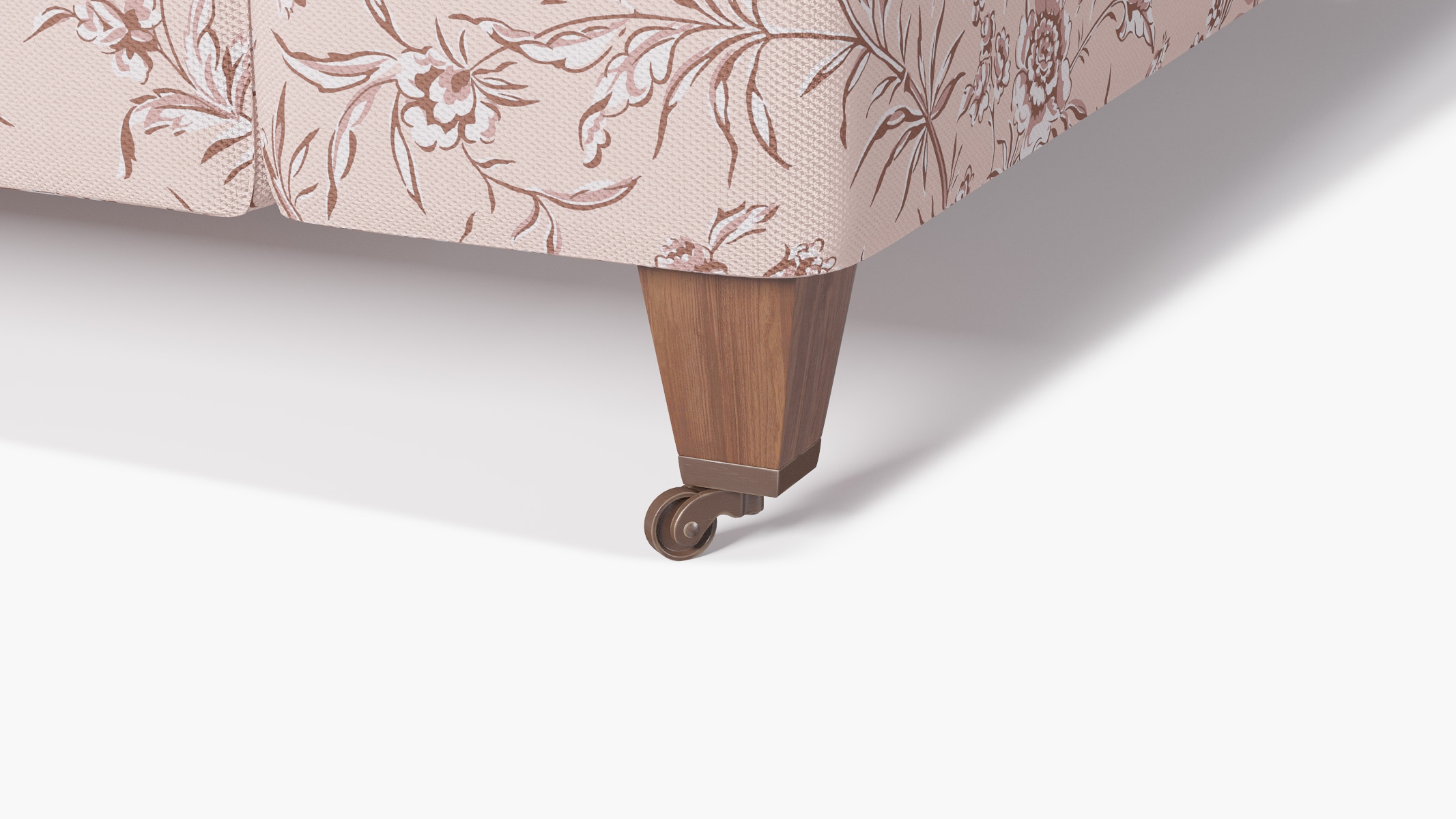 Classic Sofa, Blush Aviary, Walnut with Antique Brass Caster - Image 1