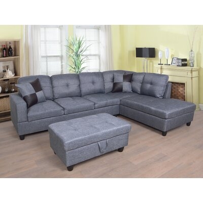 Russ 103.5" Wide Linen Sectional with Ottoman - Image 0