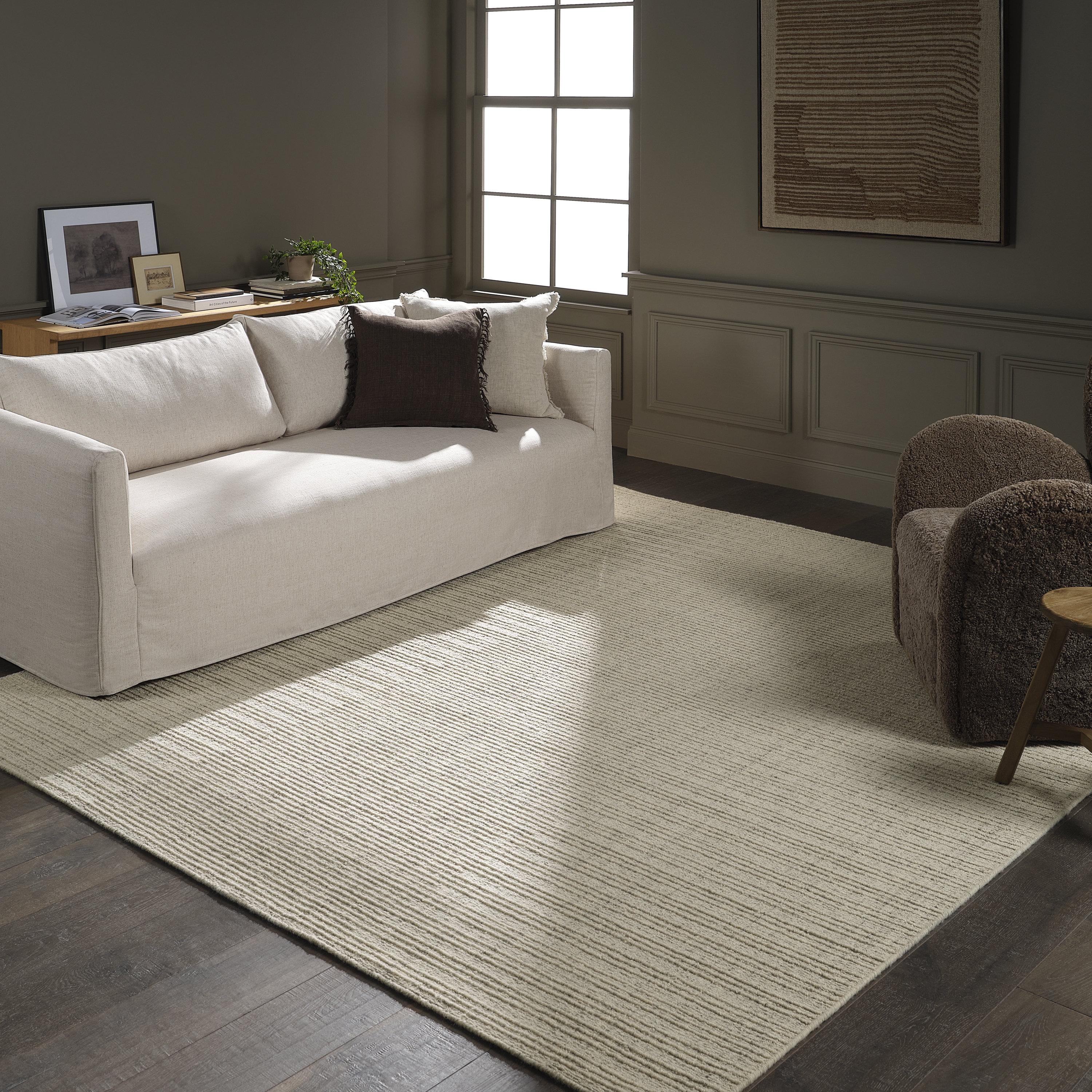 Vidalia AMI06 Handmade Solid Tan and White Area Rug (9'6"x13'6") - Image 4