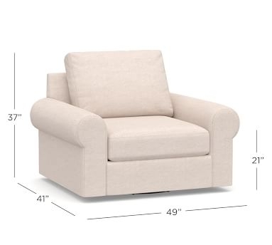 Big Sur Roll Arm Upholstered Swivel Armchair, Down Blend Wrapped Cushions, Performance Heathered Basketweave Dove - Image 4