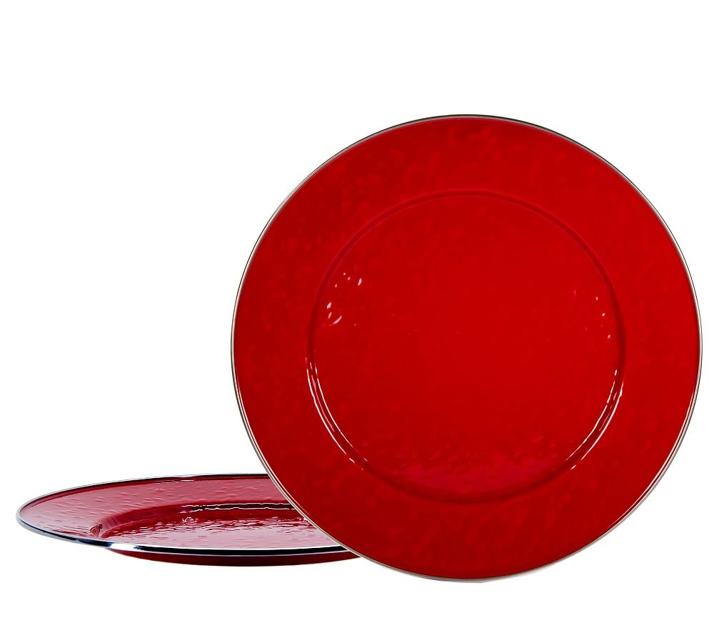 Solid Enamel Charger Plates, Set of 2 - Red - Image 0