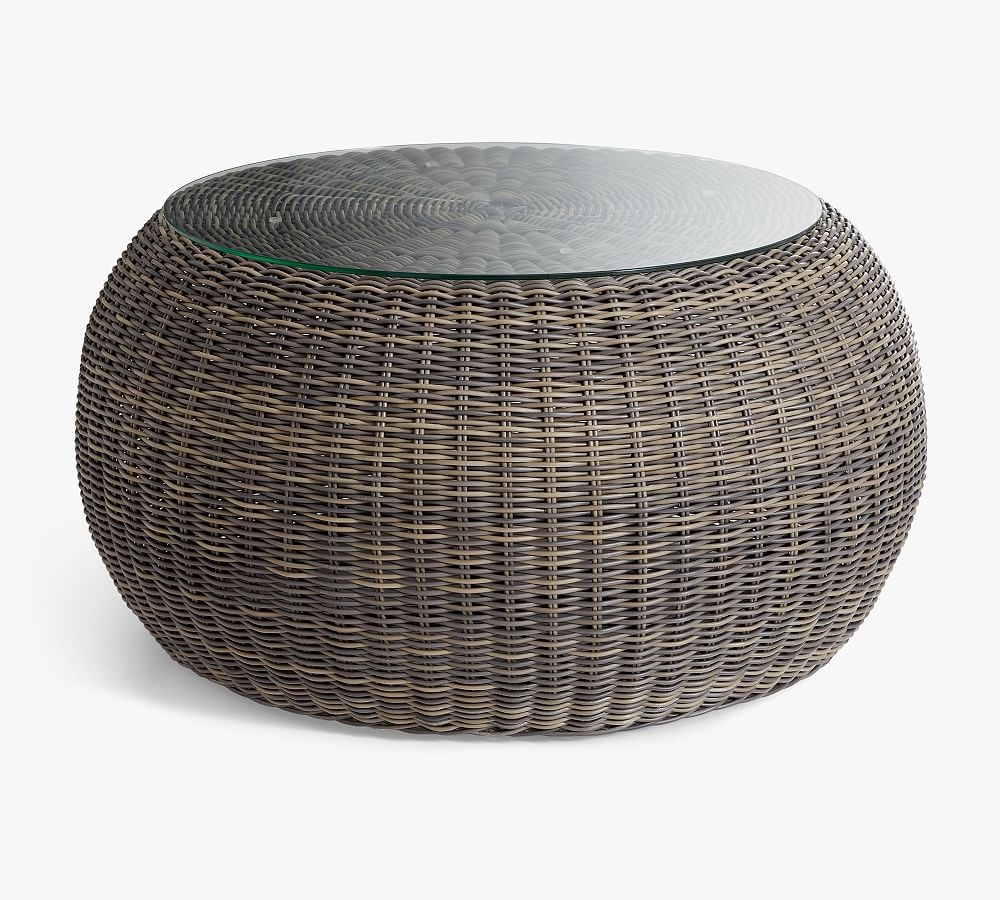 Torrey All-Weather Wicker Coffee Table Pouf, Charcoal Gray - Image 0
