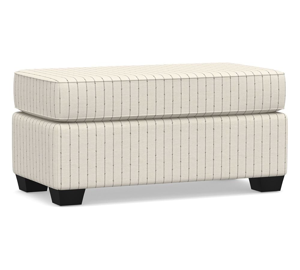 SoMa Fremont Square Arm Upholstered Ottoman, Polyester Wrapped Cushions, Slubby Pinstripe Oatmeal - Image 0