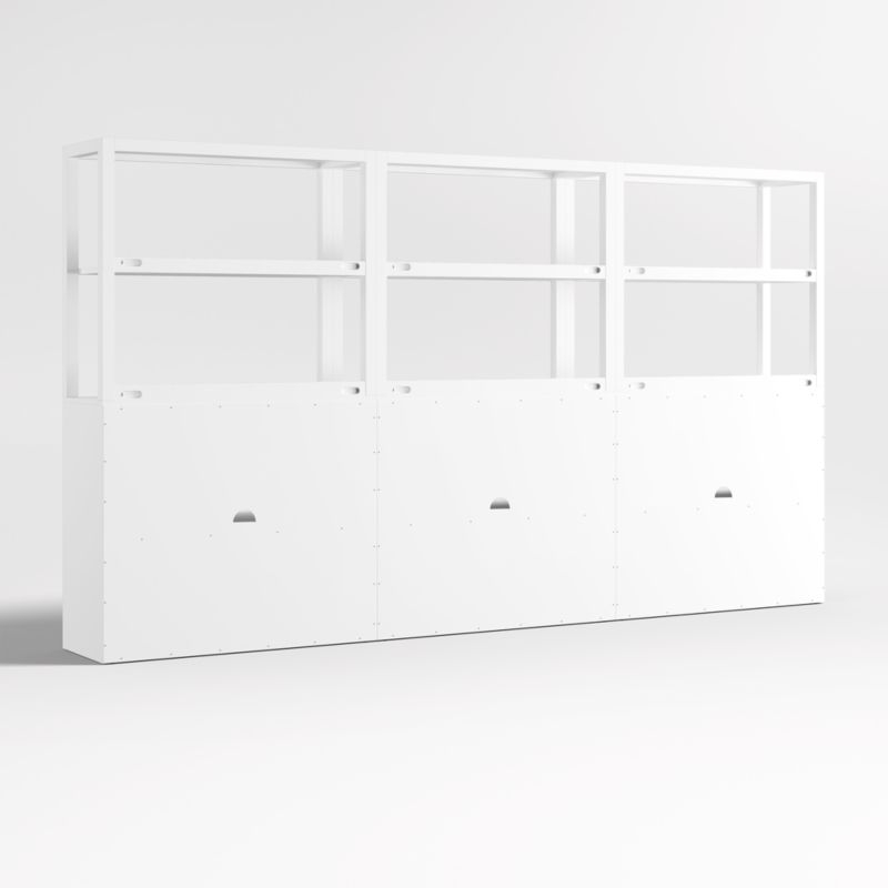 Ever Simple Set of 3 Modular White Wood Kids Drawer Bookcases with Hutches - Image 5