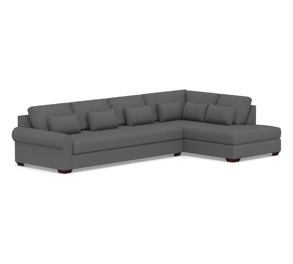Big Sur Roll Arm Upholstered Deep Seat Left Grand Sofa Return Bumper Sectional with Bench Cushion, Down Blend Wrapped Cushions, Park Weave Charcoal - Image 0