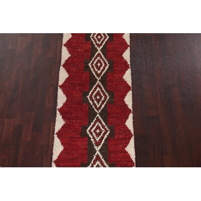Geometric Moroccan Wool Runner Rug Hand-Knotted 2X12 - Image 0