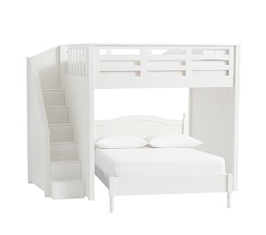 Catalina Full Stair Loft & Full Low Footboard Bed Set, Simply White, In-Home Delivery - Image 0