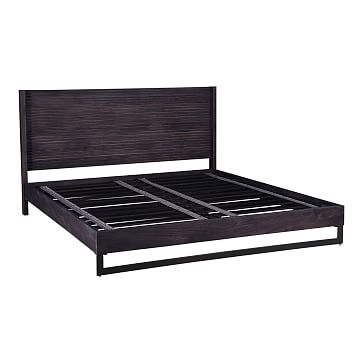 Solid Mango Wood & Steel Bed,Wood,charcoal,queen - Image 1