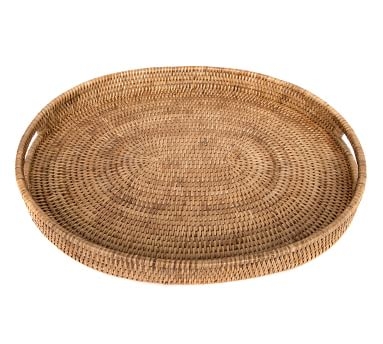 Tava Handwoven Rattan Oval Serving Tray, 18"W, White Wash - Image 3