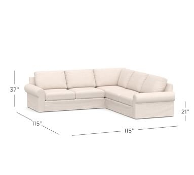 Big Sur Roll Arm Slipcovered 3-Piece L-Shaped Corner Sectional with Bench Cushion, Down Blend Wrapped Cushions, Brushed Crossweave Natural - Image 5
