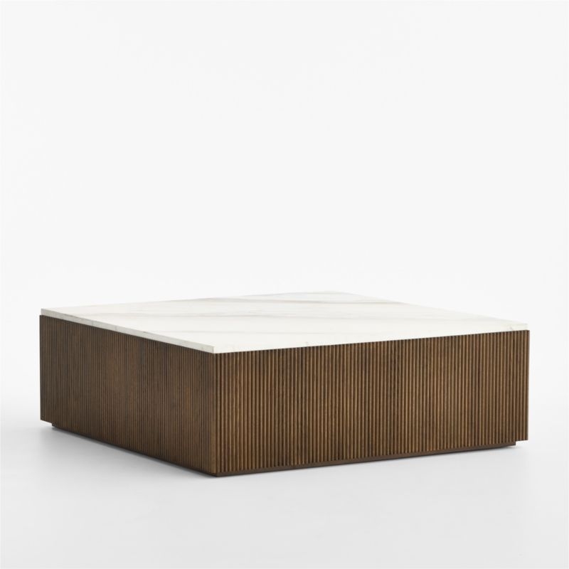 Troupe Marble and Oak Ribbed 44" Square Coffee Table - Image 3