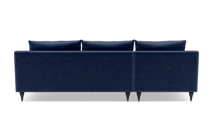 Sloan Left Sectional with Blue Bergen Blue Fabric, down alternative cushions, extended chaise, and Matte Black with Brass Cap legs - Image 3