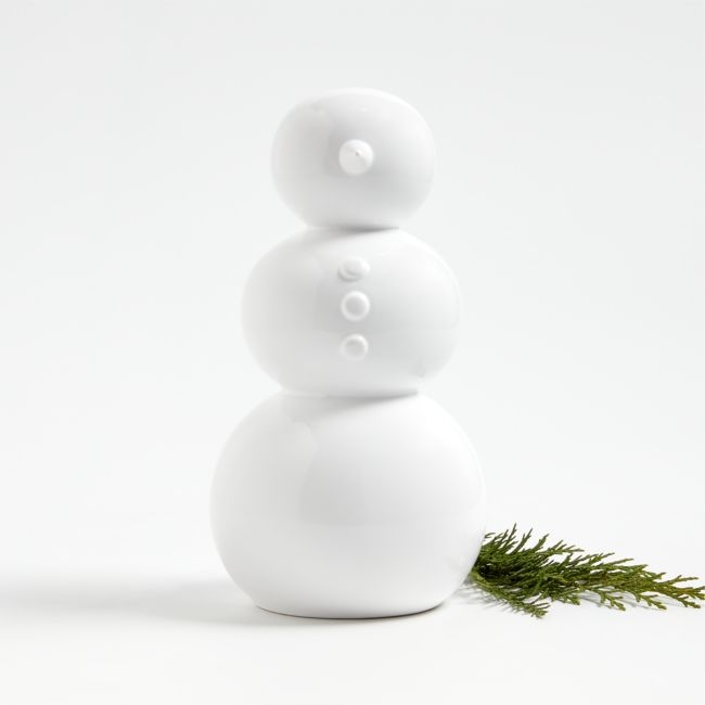 Medium White Holiday Ceramic Snowman 9.5" - Image 0
