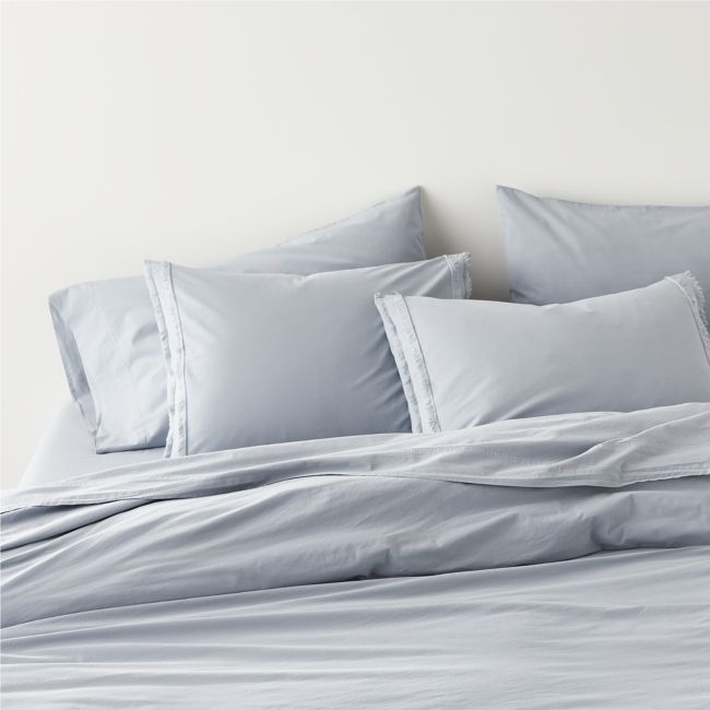 Favorite Washed Organic Cotton Mist Blue Eyelash King Duvet Cover - Image 0
