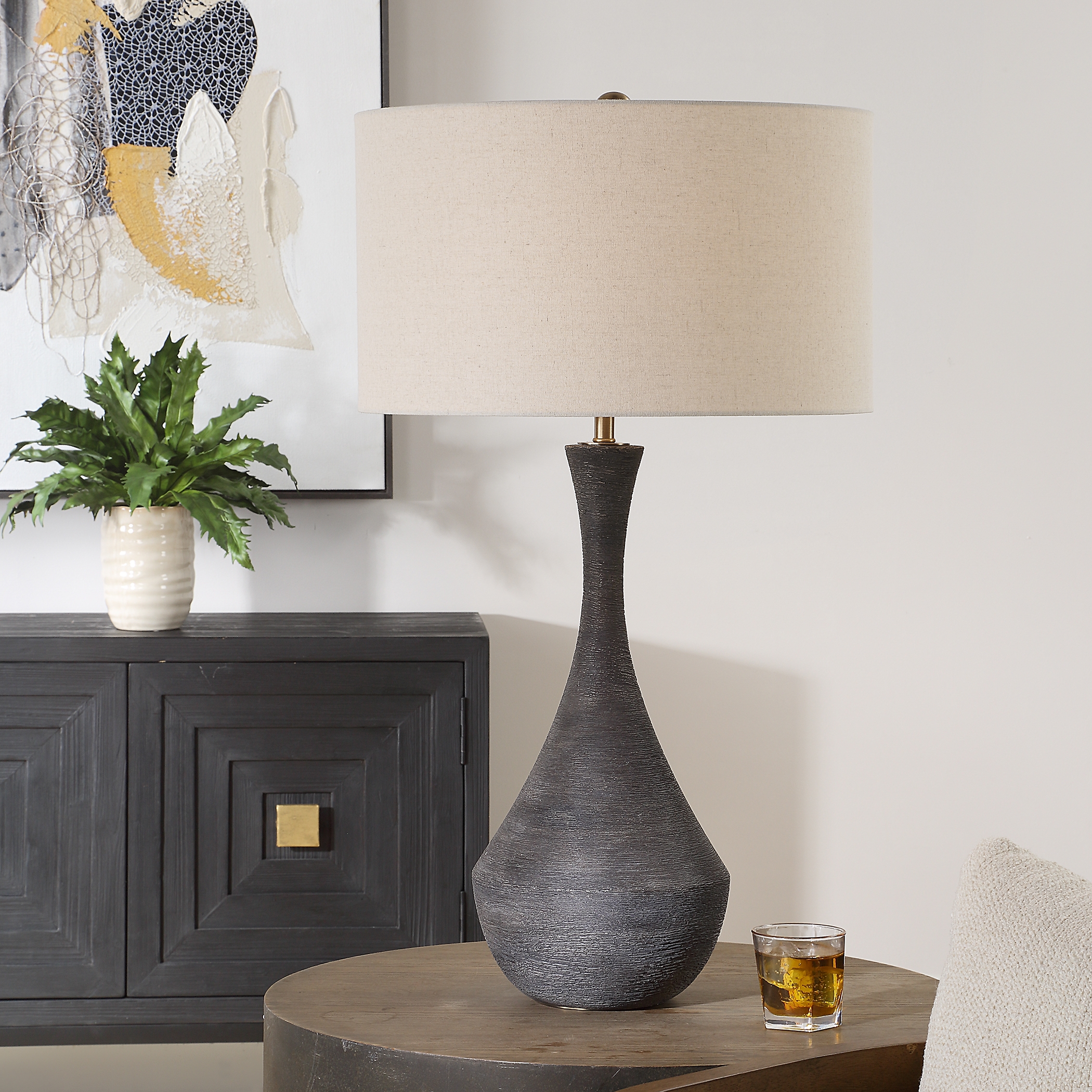 Helston Dark Charcoal Table Lamp - Image 1