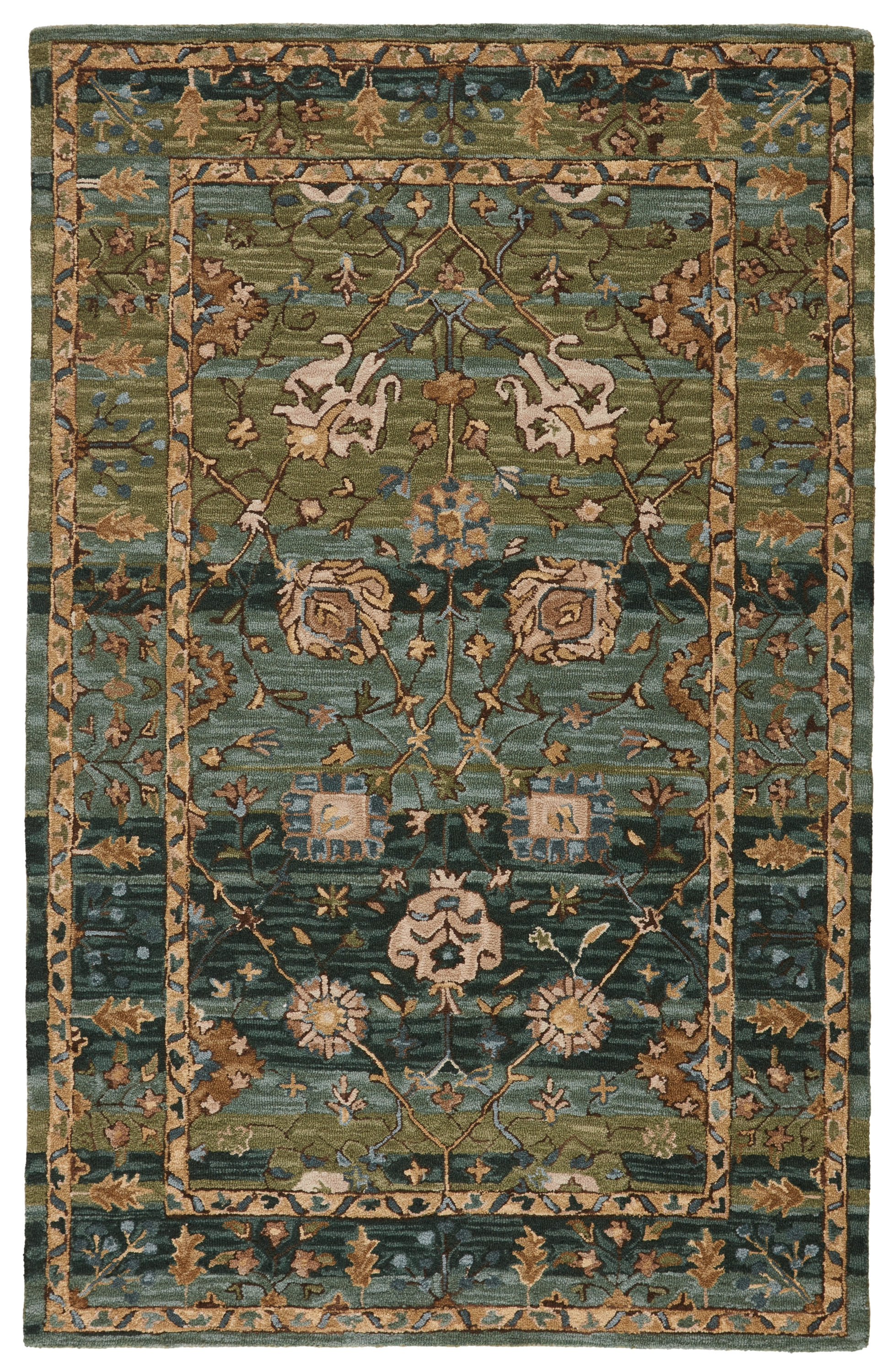 Vibe by Ahava Handmade Oriental Green/ Blue Area Rug (8'X10') - Image 0