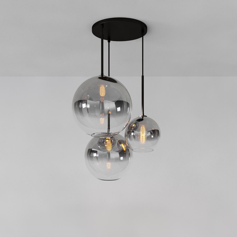 Sculptural 3-Light Chandelier, Globe Mixed Size, Silver Ombre, Bronze, Mixed, - Image 0