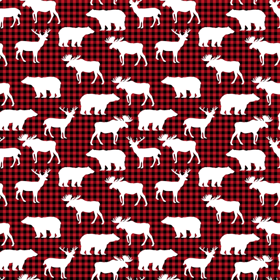 Plaid Camping Animals Minimal Bear Moose Deer Nursery Decor Gender Neutral Woodland Throw Pillow by Charlottewinter - Cover (24" x 24") With Pillow Insert - Indoor Pillow - Image 1