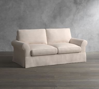 PB Comfort Roll Arm Slipcovered Sofa 80", Scatter Back Down Blend Wrapped Cushions, Performance Boucle Oatmeal - Image 1