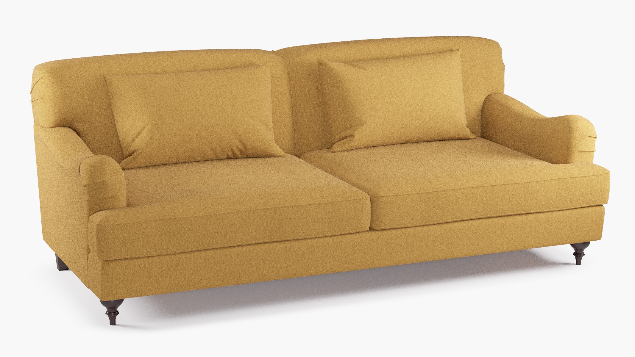 English Roll Arm Sofa, French Yellow Everyday Linen, Walnut - Image 1