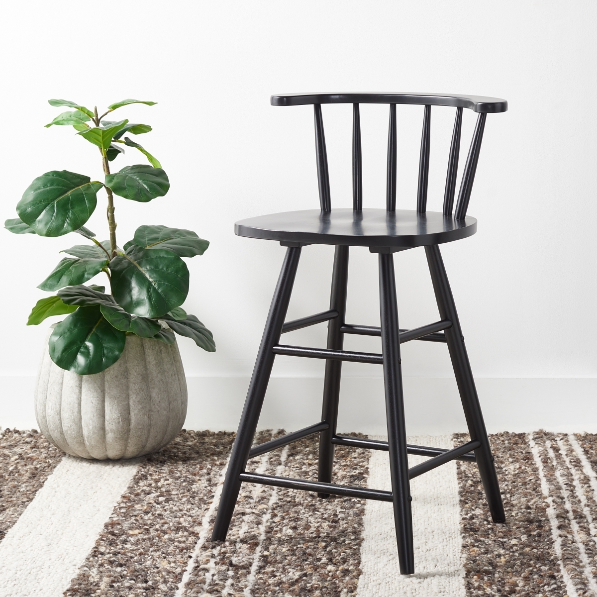 Jay Wood Counter Stool - Black - Safavieh - Image 1