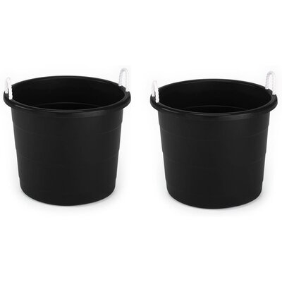 Homz Plastic 17 Gallon Utility Storage Bucket Tub W/Rope Handle, Black, Set Of 2 - Image 0