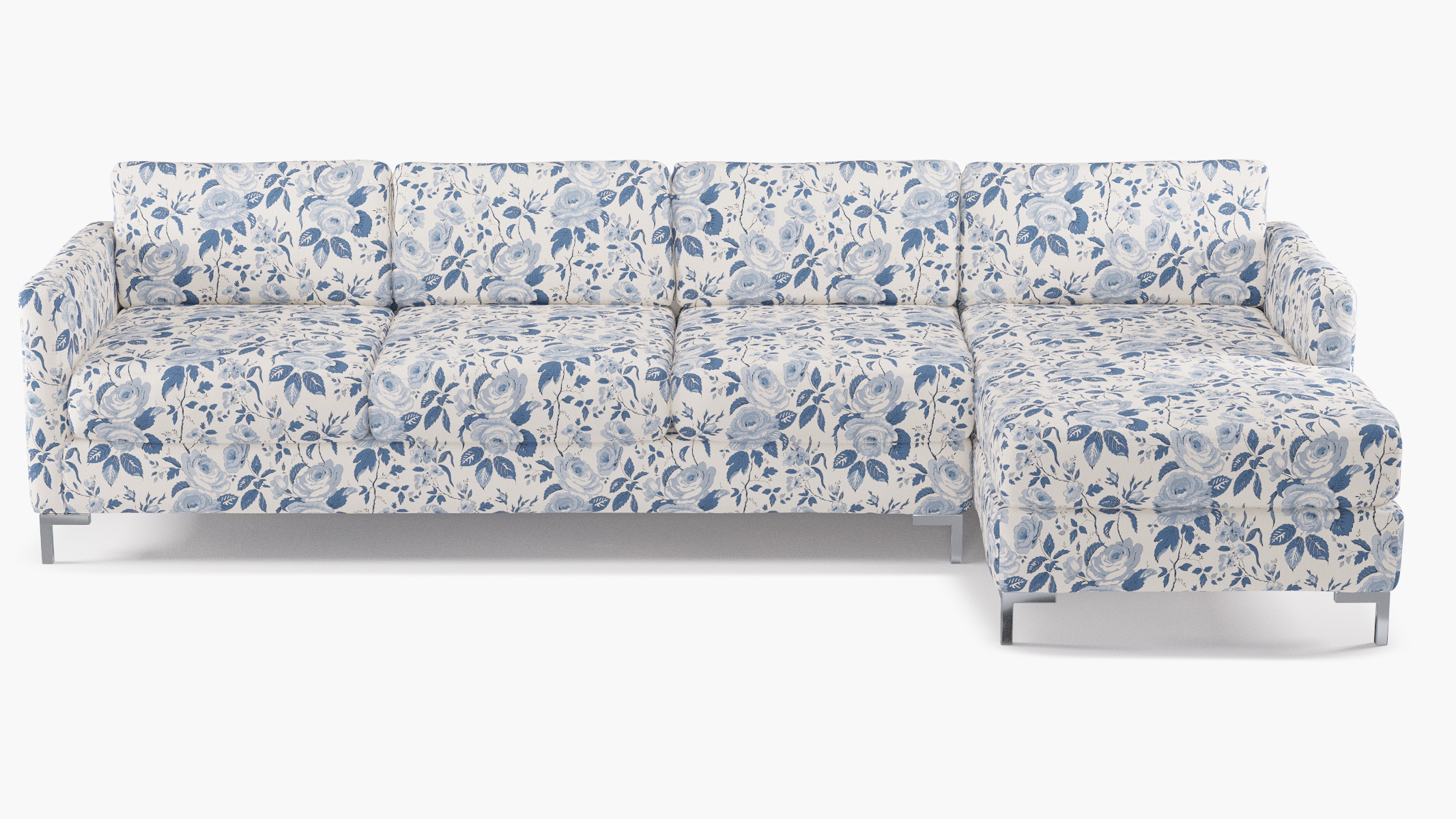 Modern Sectional, Right Facing, Delft Chintz, Chrome L Leg - Image 0