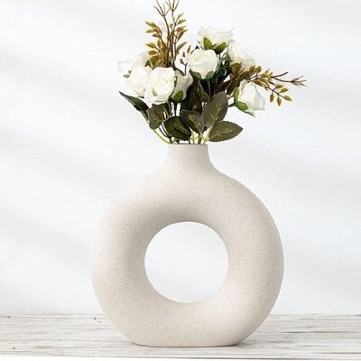Quanessa White 9'' Indoor / Outdoor Ceramic Table Vase - Image 0