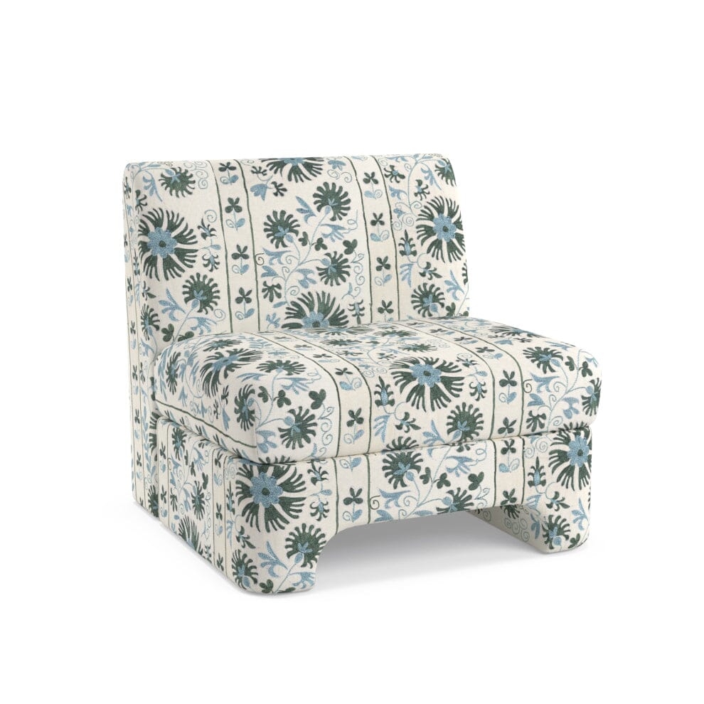 Sage Ribbon Suzani Sienna Slipper Chair by St. Frank | Green | 30"W x 30"D x 30"H Seat - Image 1