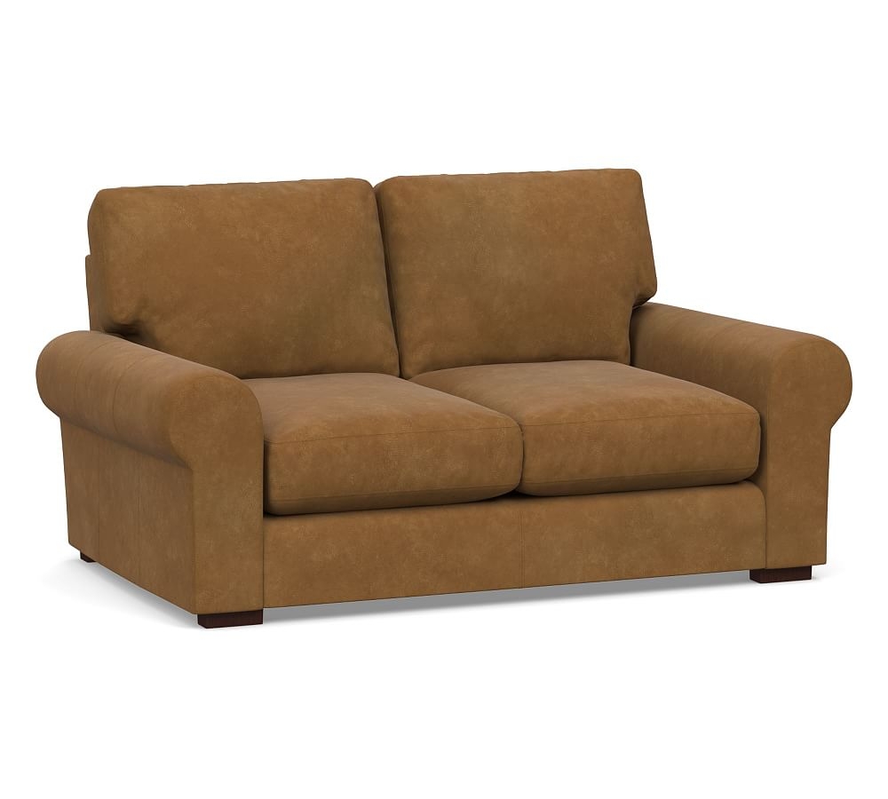 Turner Roll Arm Leather Apartment Sofa 2-Seater 68.5", Down Blend Wrapped Cushions, Nubuck Camel - Image 0