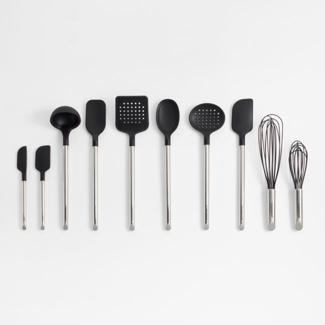 Crate & Barrel Stainless Steel and Black Silicone, Set of 10 - Image 0