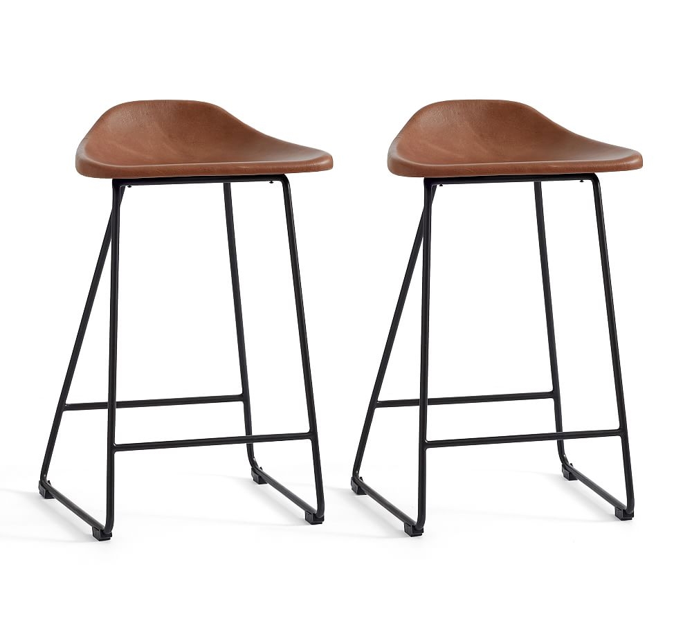 Brenner Leather Counter Stool, Tan, Set of 2 - Image 0