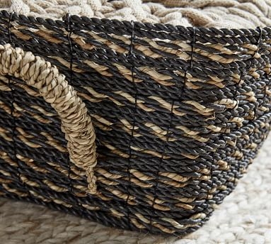 Asher Lidded Seagrass Basket, Charcoal/natural - Image 2